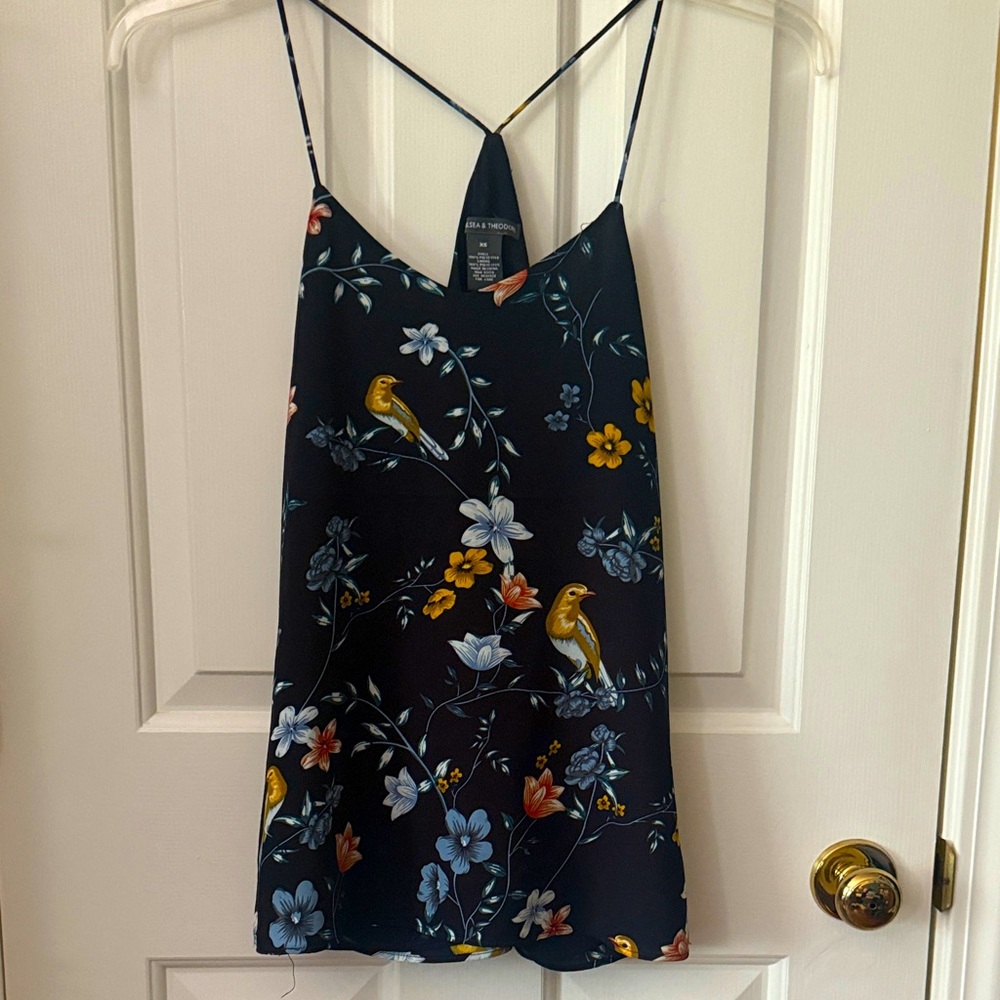 Chelsea & Theodore Navy bird and Floral tank XS